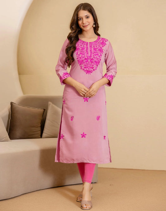 Silk Embroidered Straight Kurti