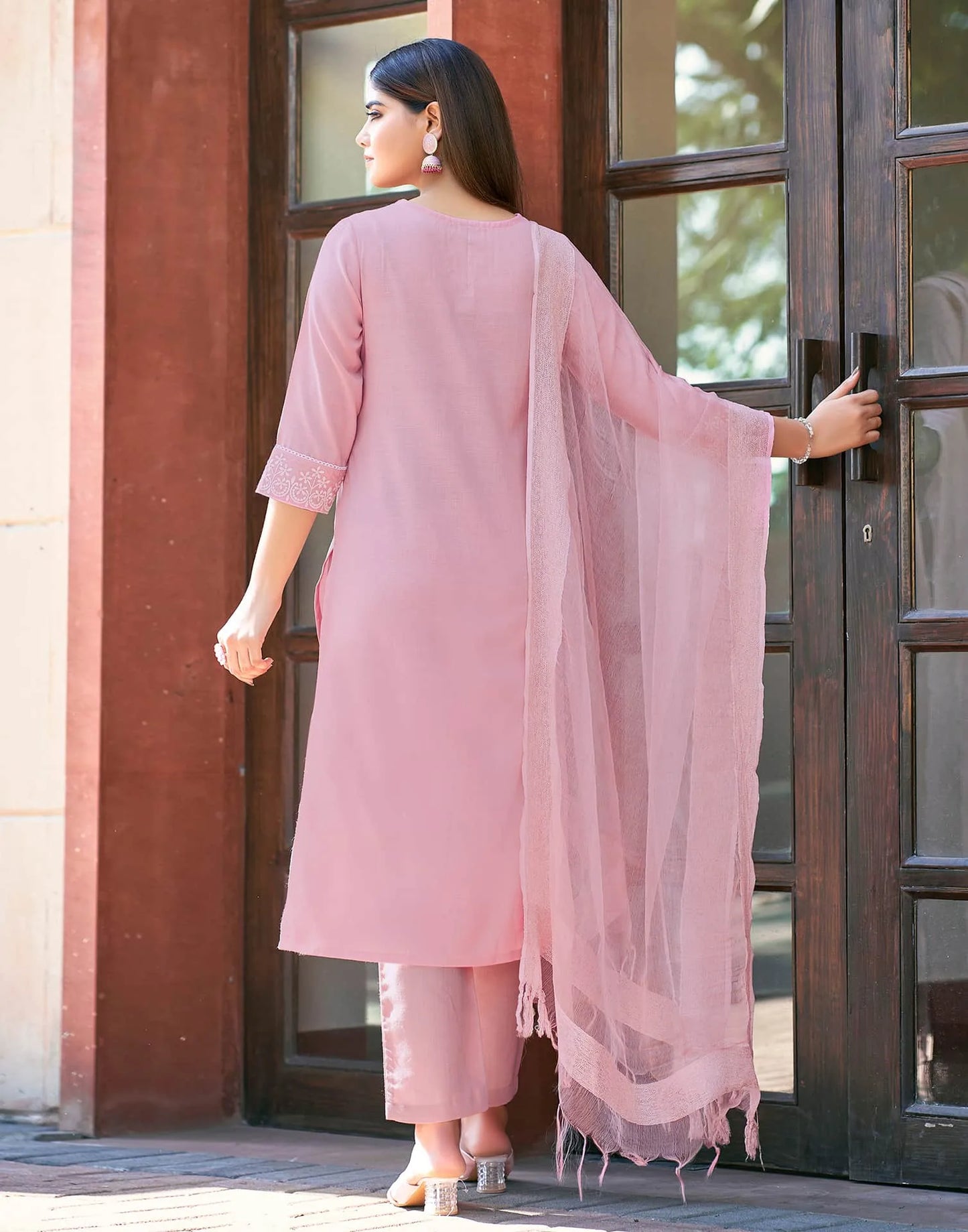 Cotton Blend Embroidery and Lace Straight Kurta with Pant & Dupatta