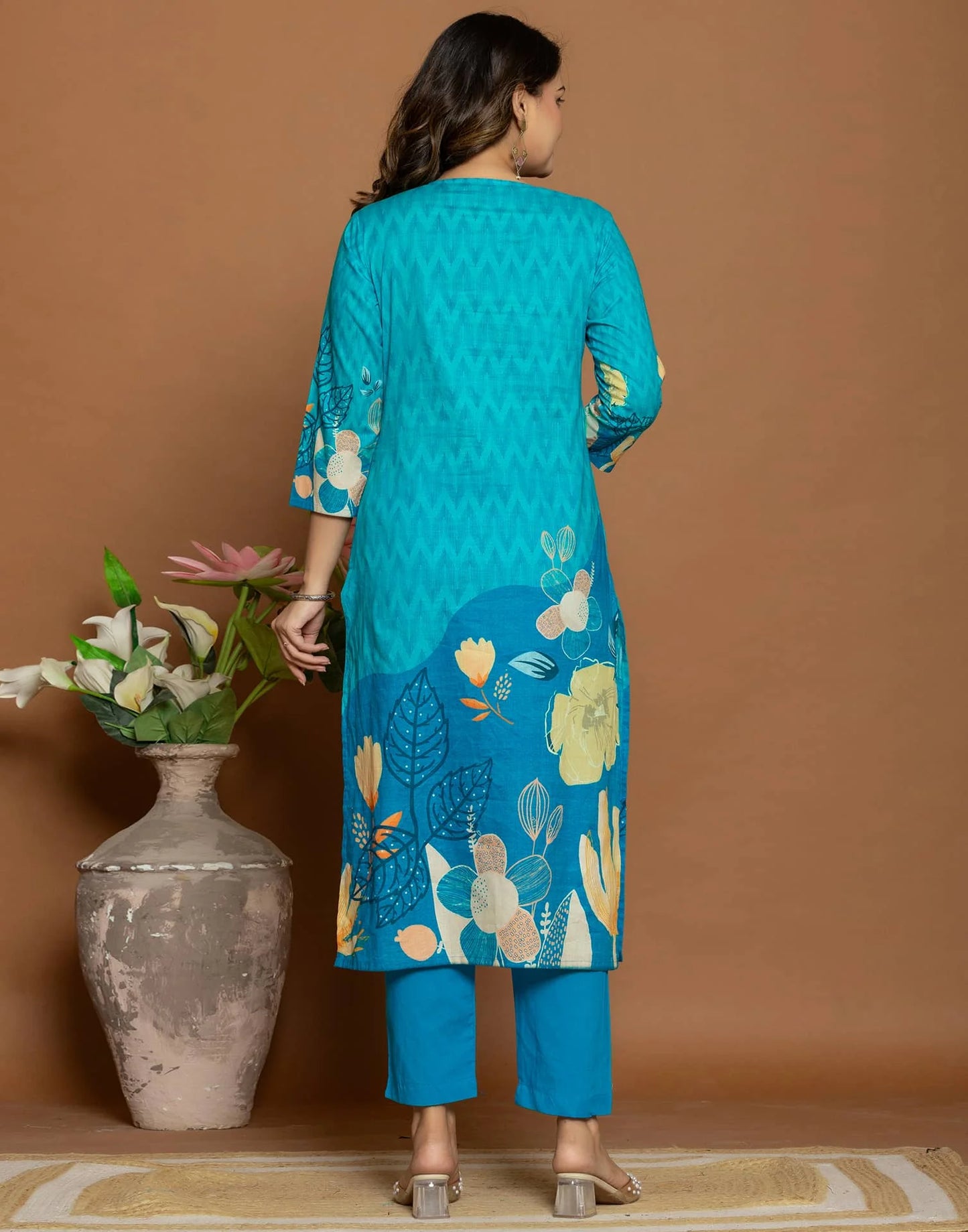 Blue Cotton Printed Straight Kurta Set with Pant & Dupatta for Women Affordable Daily Wear Outfit