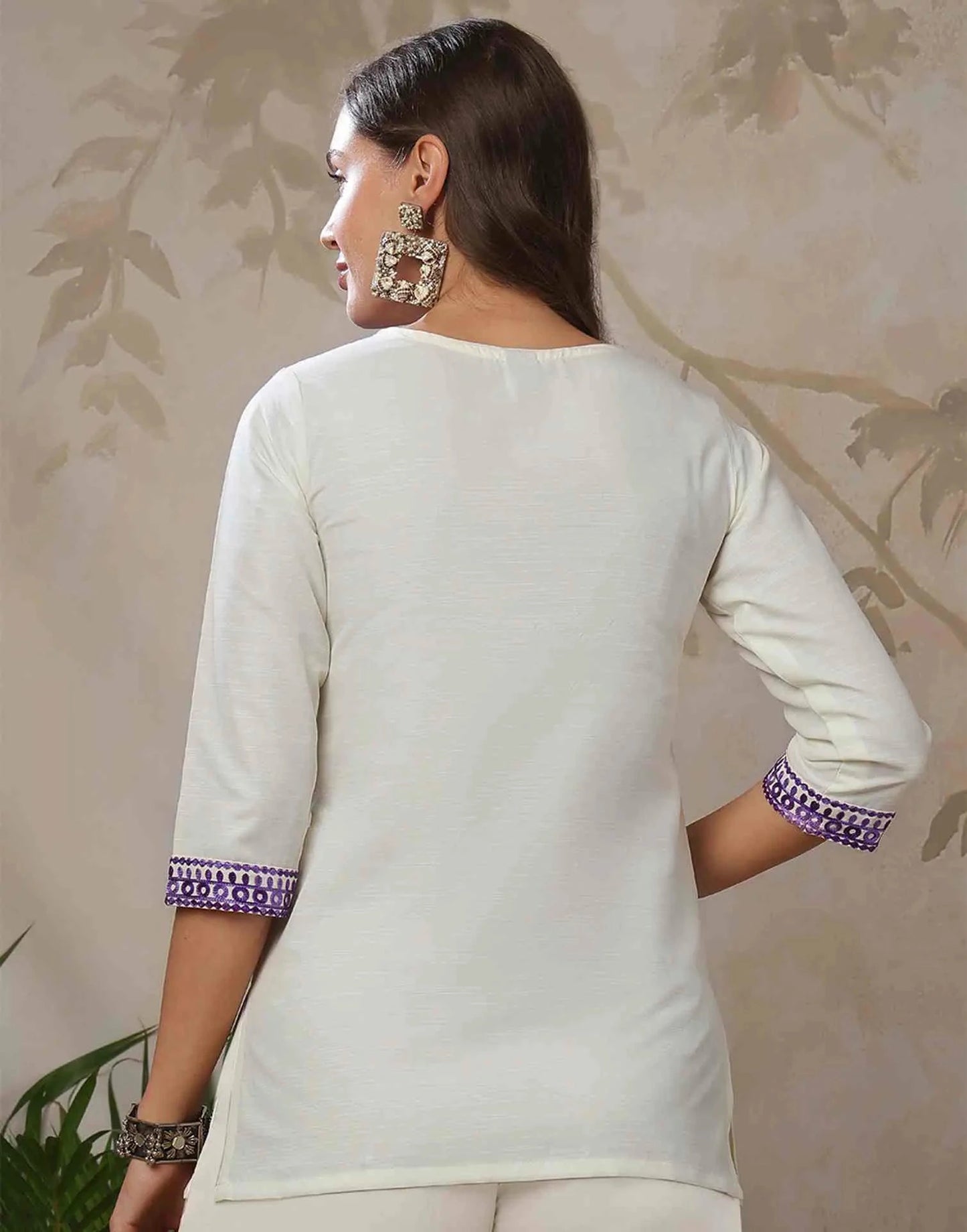 Cotton Blend Chikankari Straight Round Neck Short Kurti