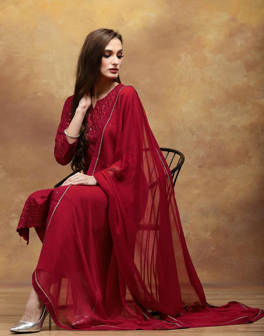 Maroon Rayon Straight Kurta Set with Sequence Embroidery under 1000