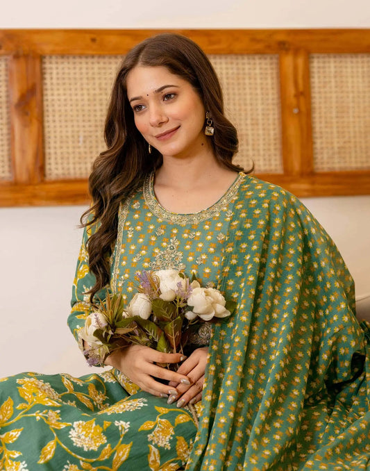Cotton Printed Straight Kurta with Pant & Dupatta