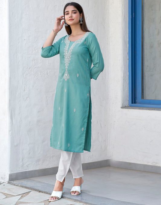 Cotton Embroidered Straight Kurti