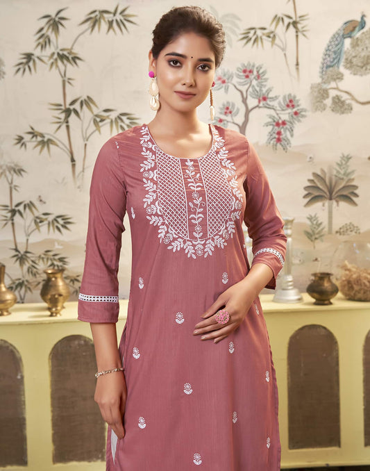 Cotton Embroidered Straight Kurti