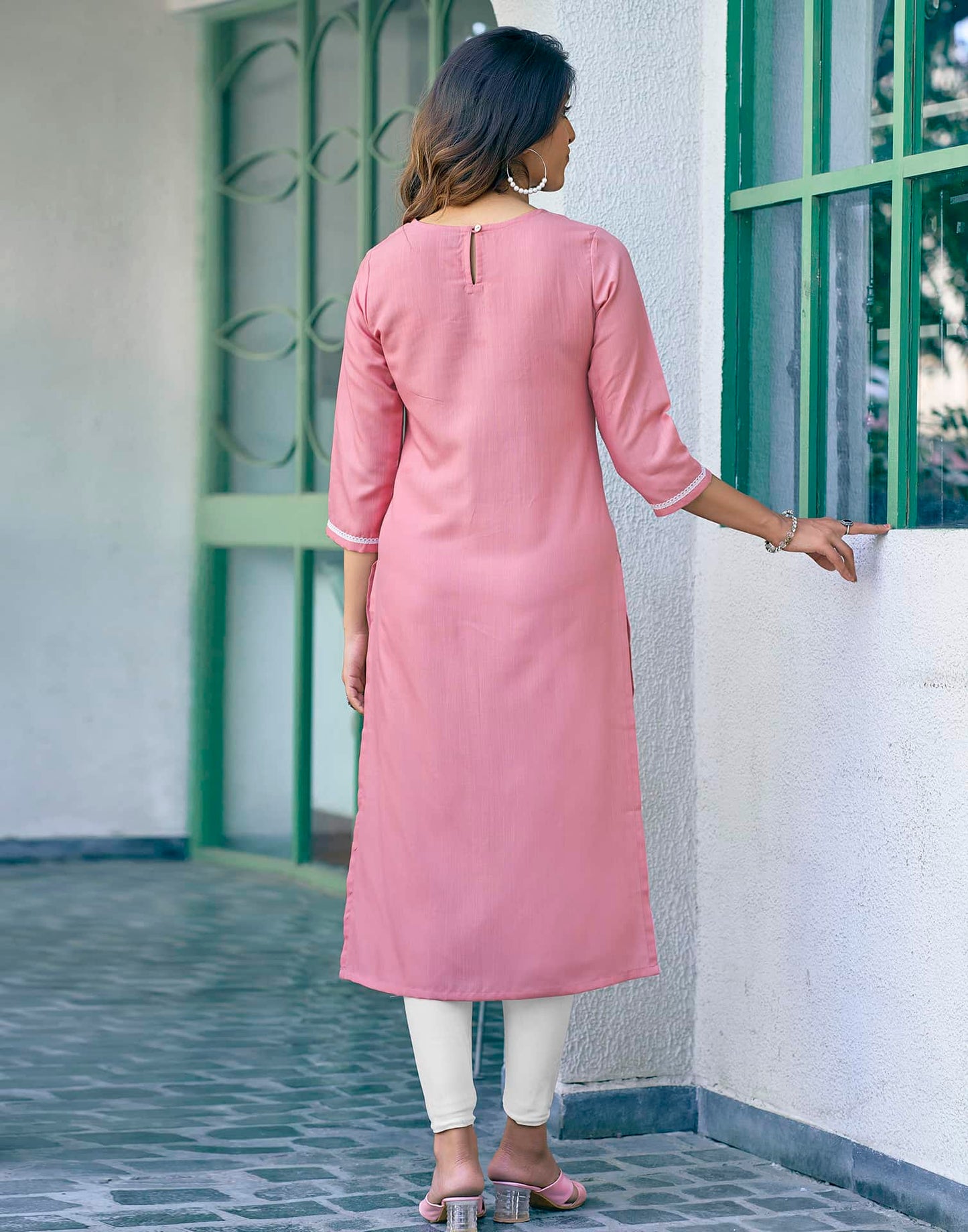 Cotton Embroidered Straight Kurti