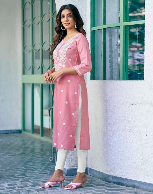 Cotton Embroidered Straight Kurti