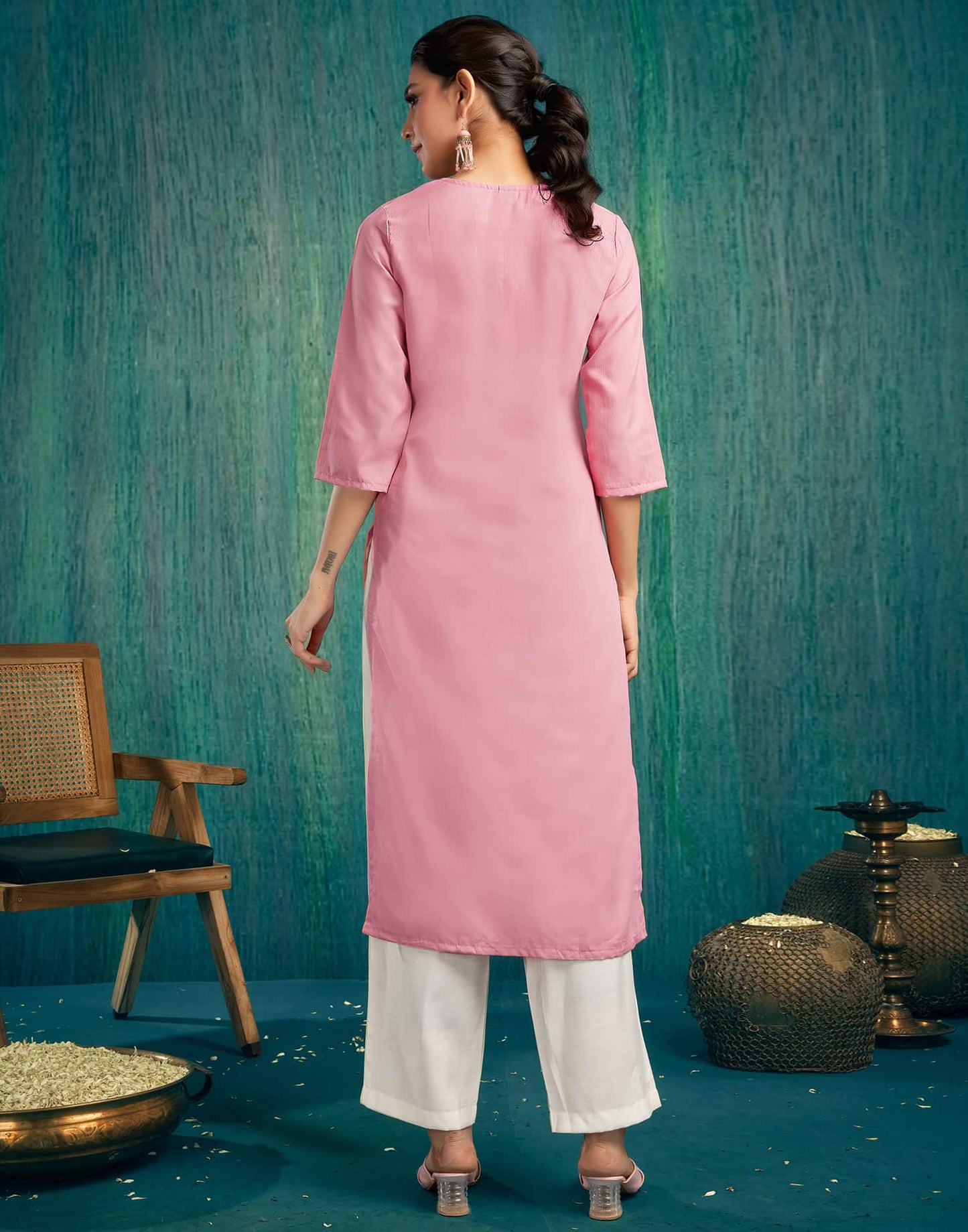 Cotton Embroidered Straight Kurti