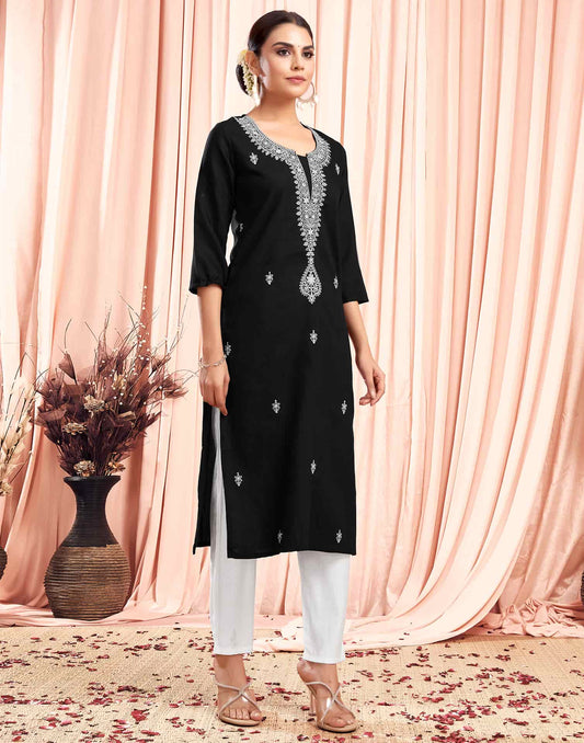 Cotton Embroidered Straight Kurti