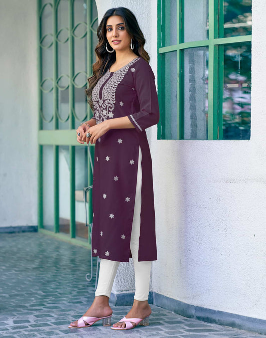 Cotton Embroidered Straight Kurti
