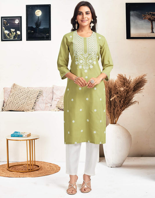 Cotton Embroidered Straight Kurti