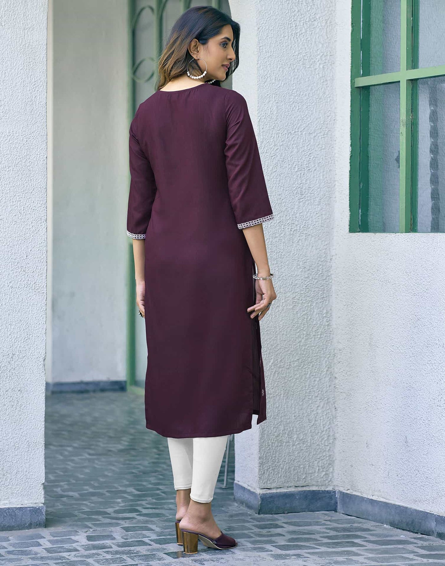 Cotton Embroidered Straight Kurti