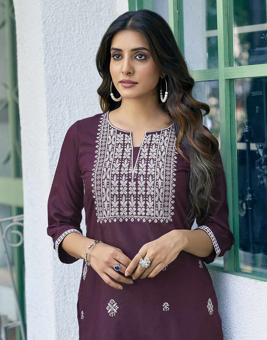Cotton Embroidered Straight Kurti