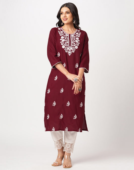 Cotton Embroidered Straight Kurti