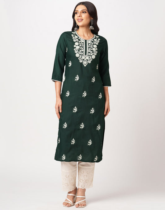 Cotton Embroidered Straight Kurti