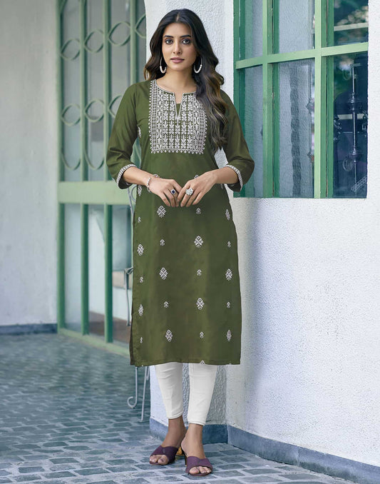 Cotton Embroidered Straight Kurti