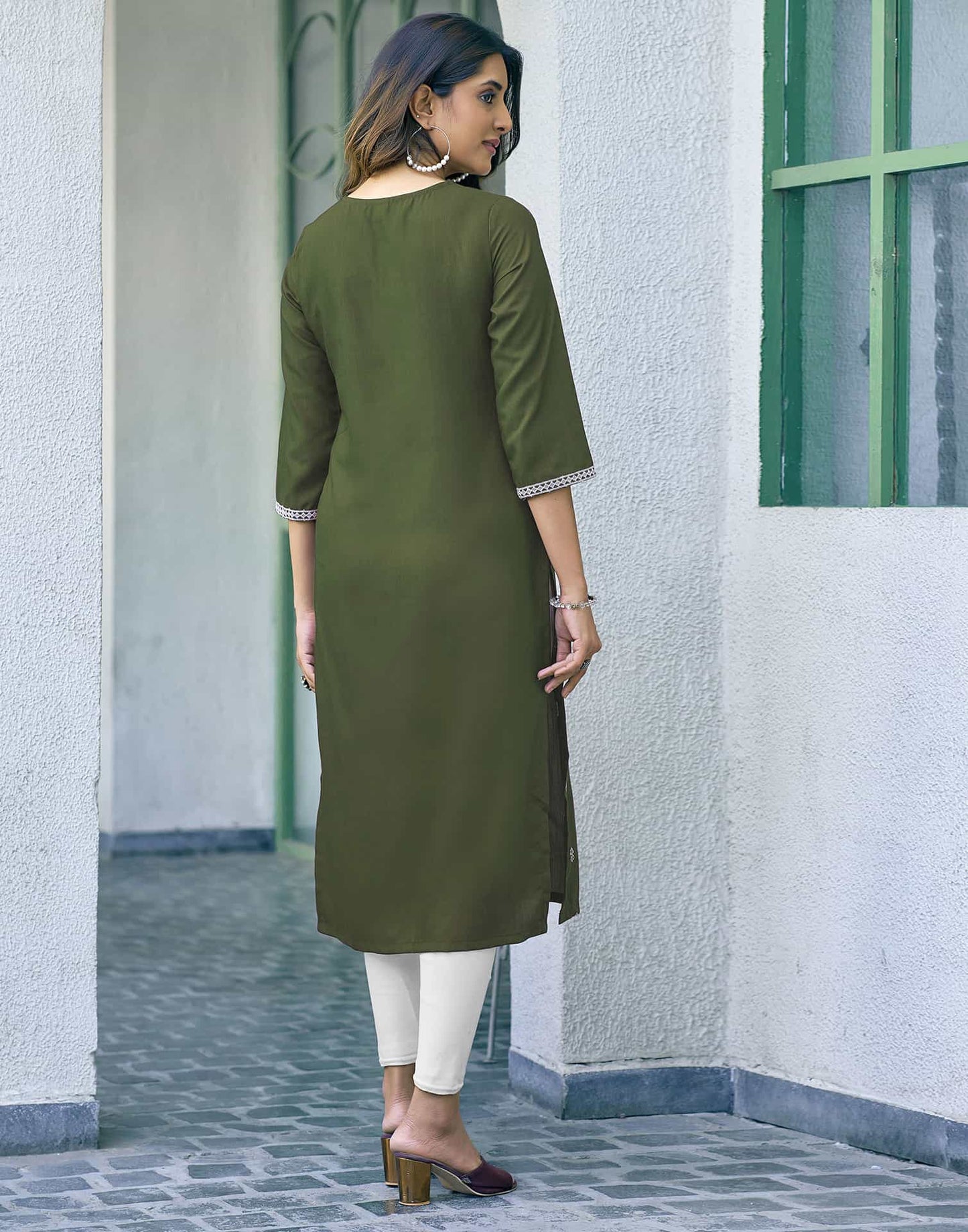 Cotton Embroidered Straight Kurti