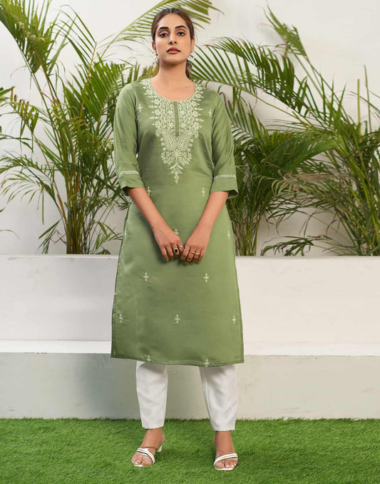 Silk Embroidered Straight Kurti