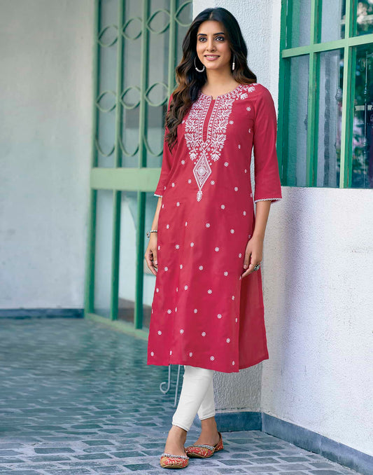 Cotton Embroidered Straight Kurti