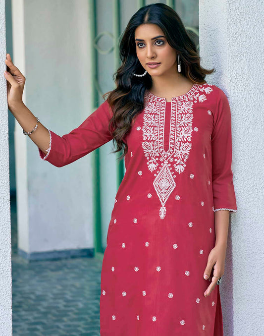 Cotton Embroidered Straight Kurti