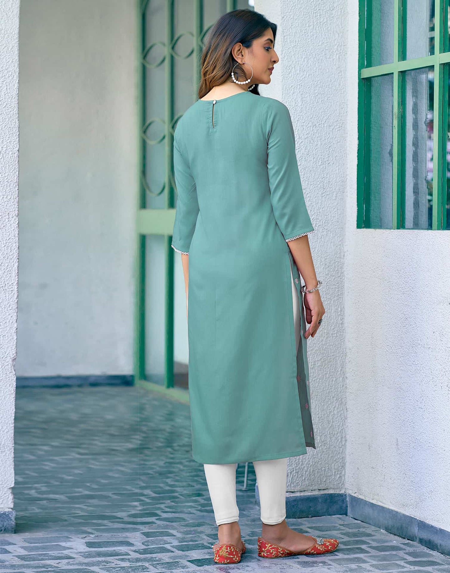 Cotton Embroidered Straight Kurti