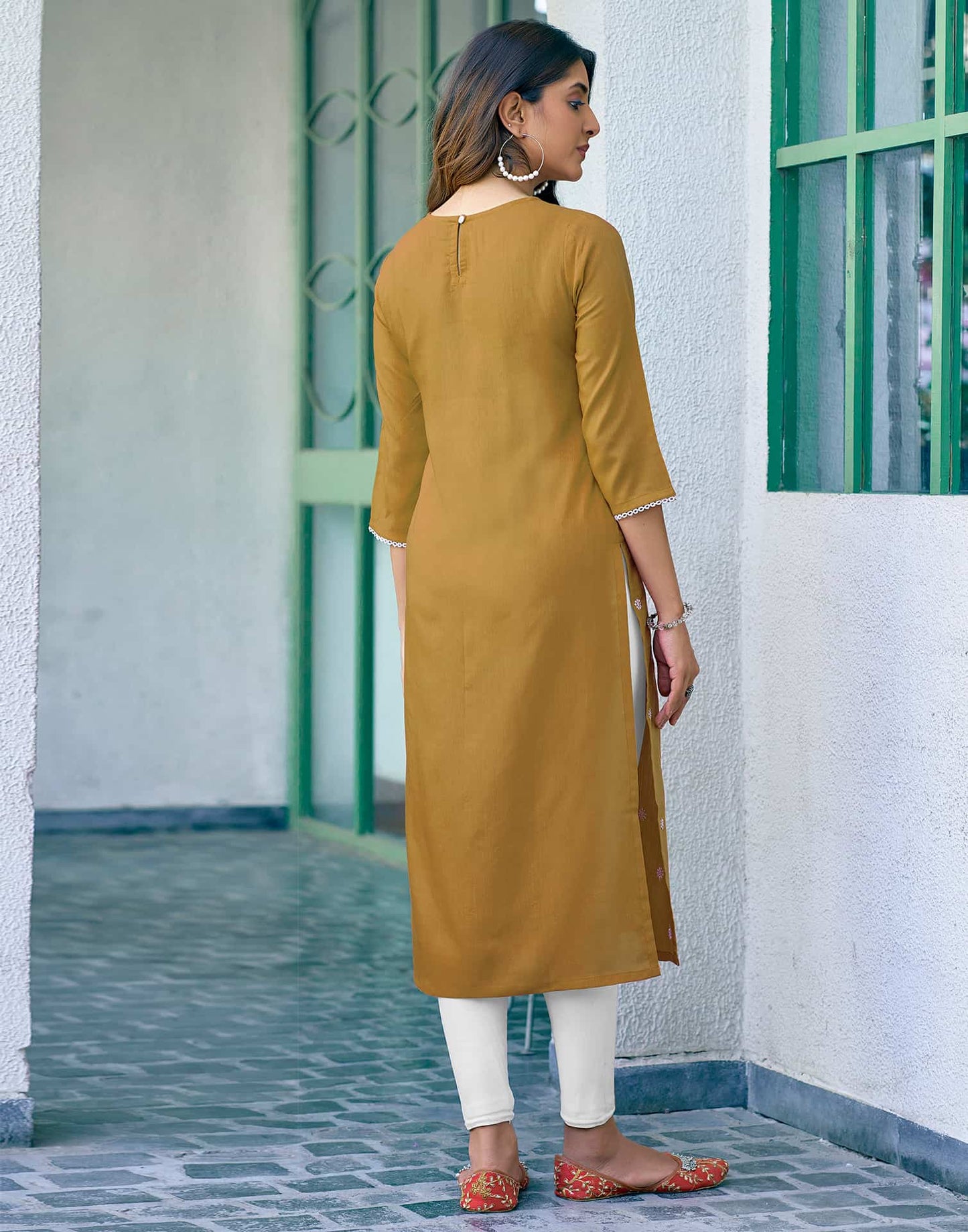 Cotton Embroidered Straight Kurti