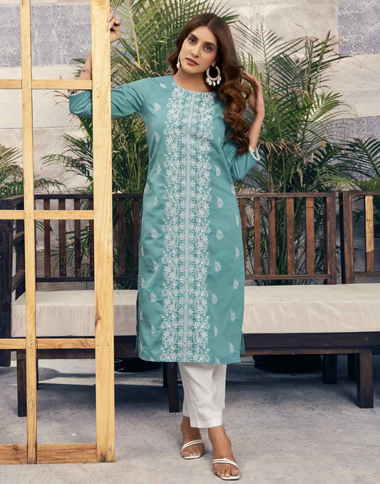 Rayon Embroidered Straight Kurti