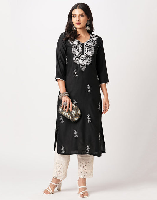 Cotton Embroidered Straight Kurti