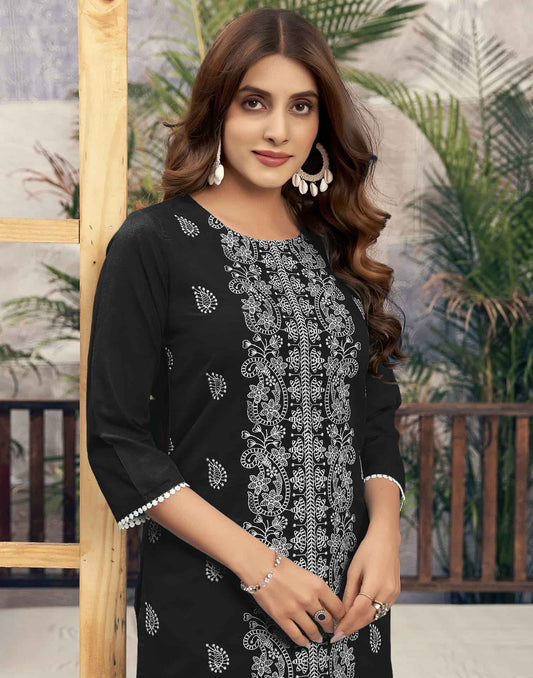 Rayon Embroidered Straight Kurti