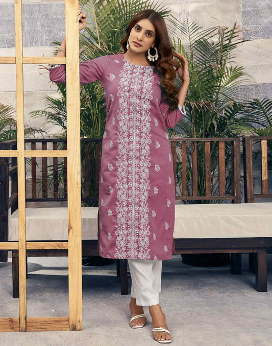 Rayon Embroidered Straight Kurti