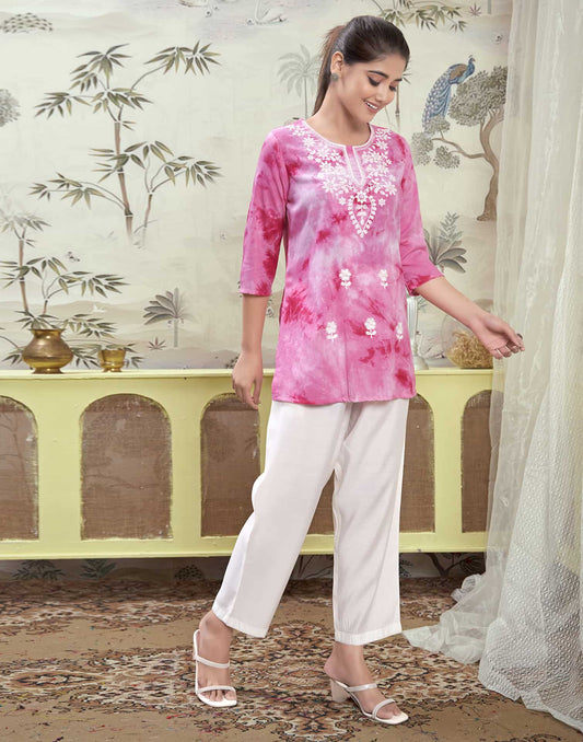 Rayon Embroidered Straight Kurti