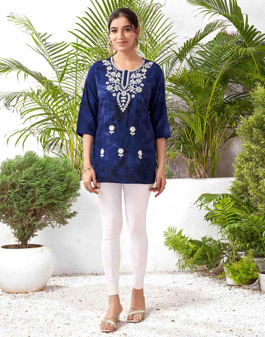 Rayon Embroidered Straight Kurti
