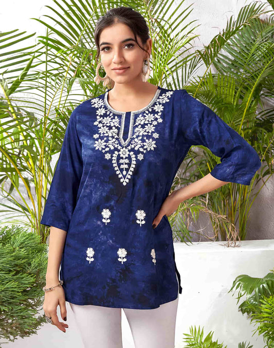 Rayon Embroidered Straight Kurti