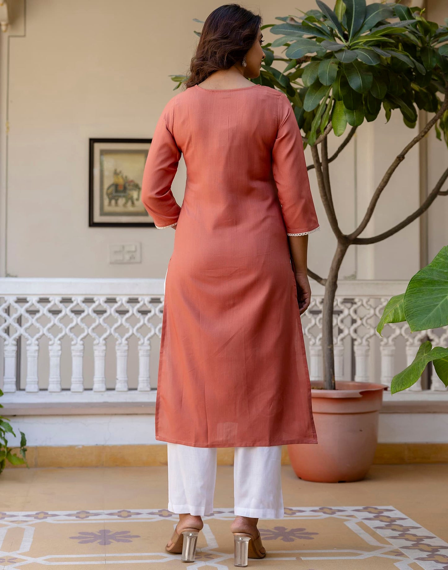 Cotton Embroidered Straight Kurti