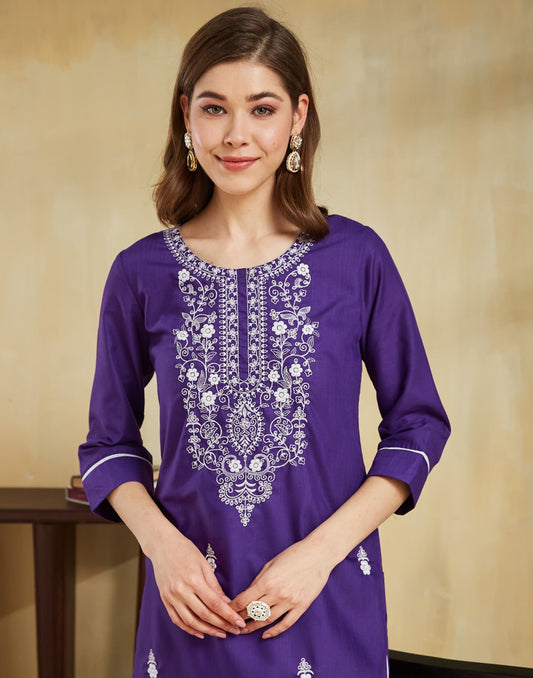 Cotton Embroidered Straight Kurti