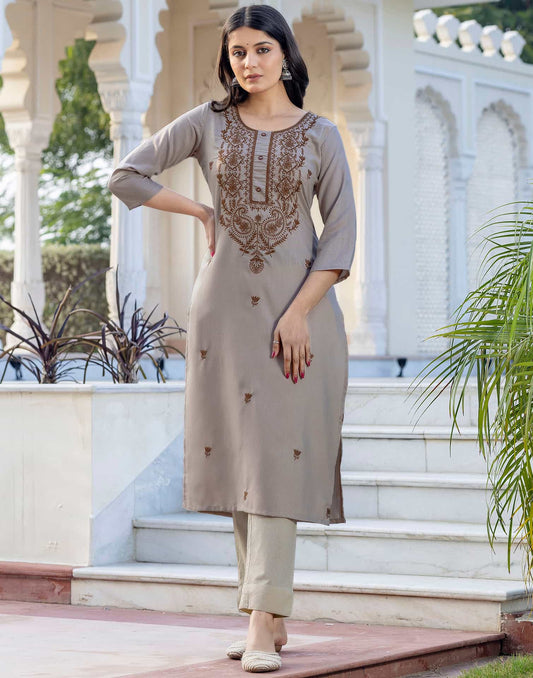 Cotton Embroidered Straight Kurti