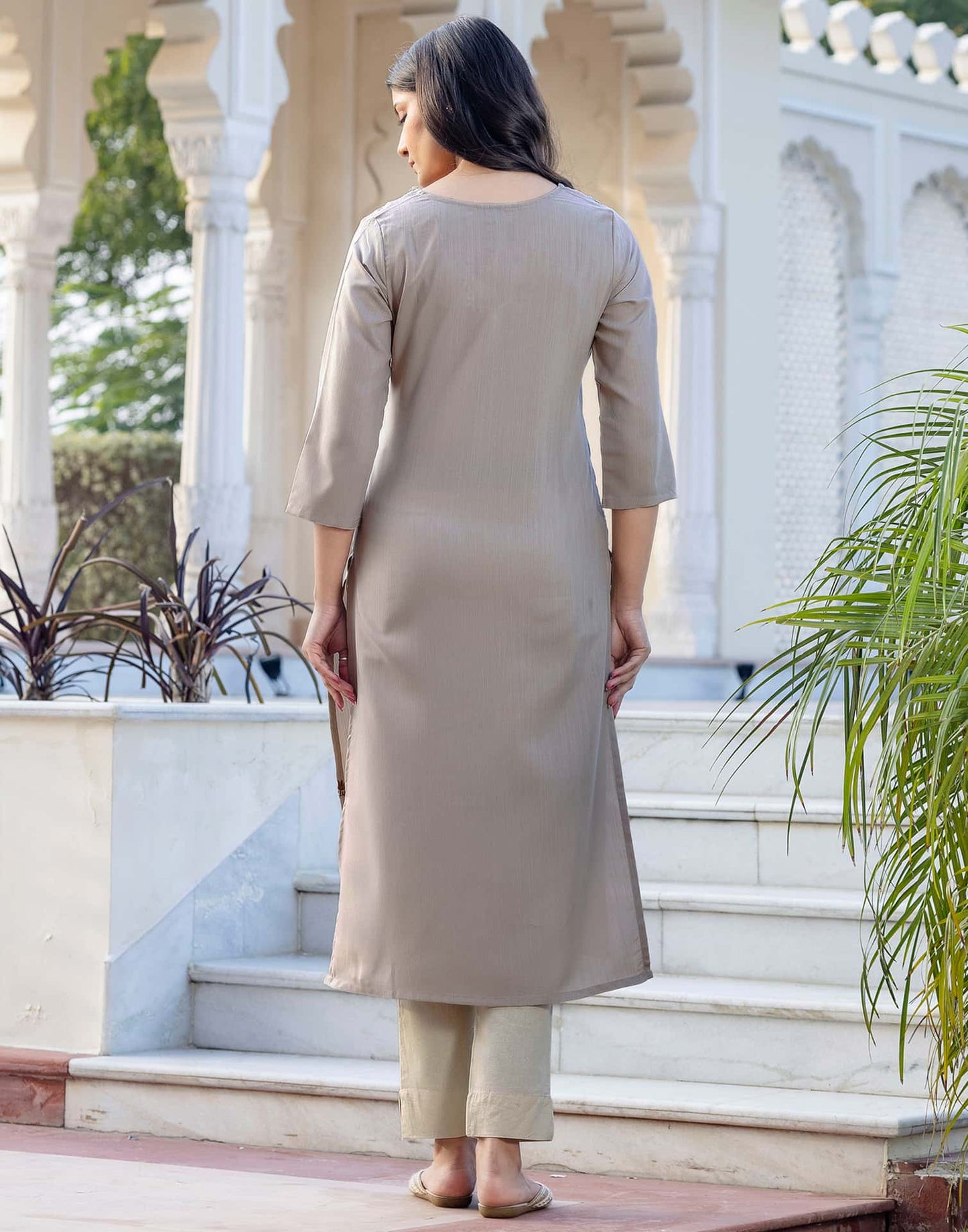 Cotton Embroidered Straight Kurti