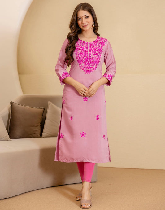 Silk Embroidered Straight Kurti