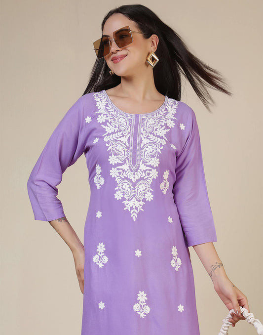 Rayon Embroidered Straight Kurti