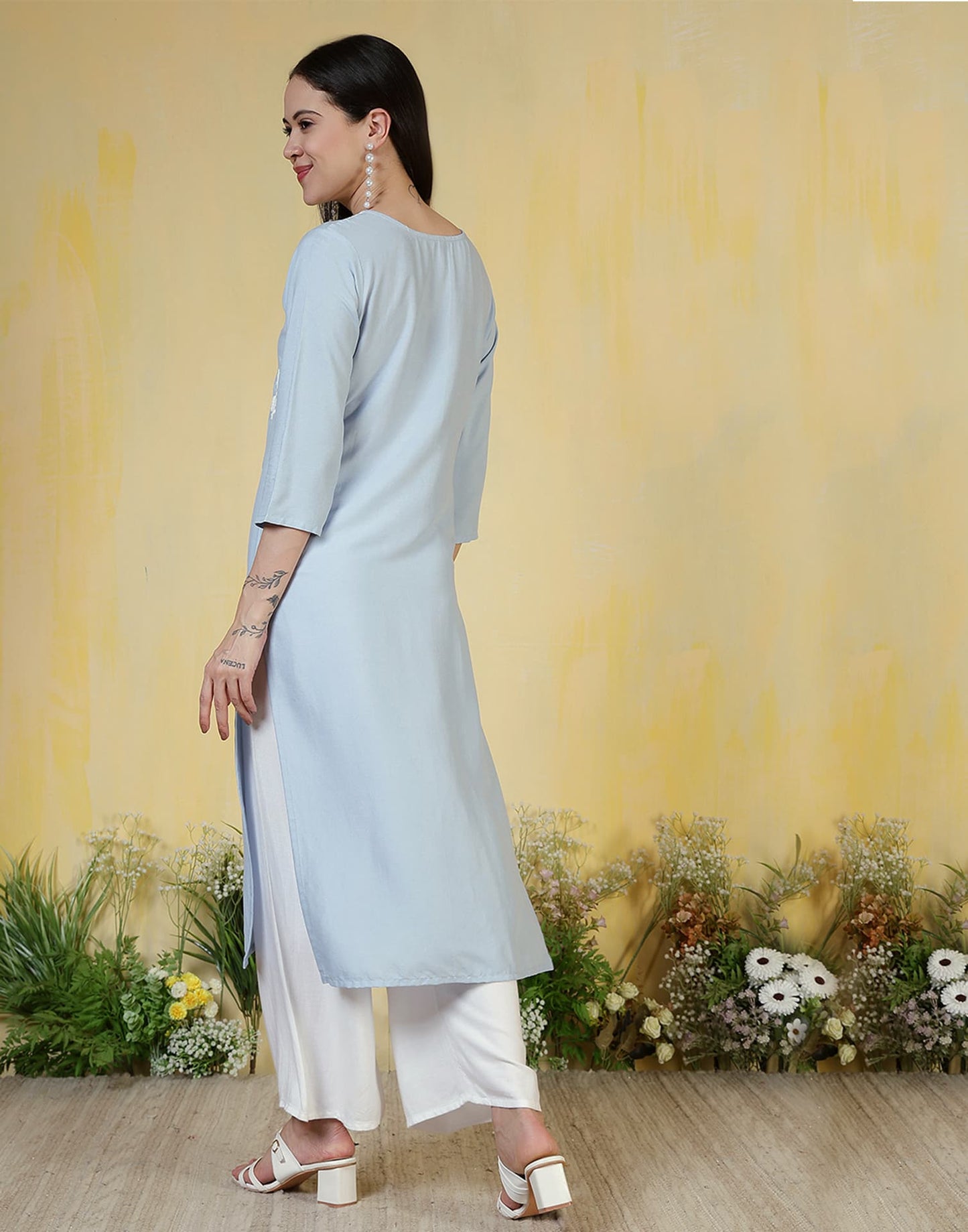 Rayon Embroidered Straight Kurti
