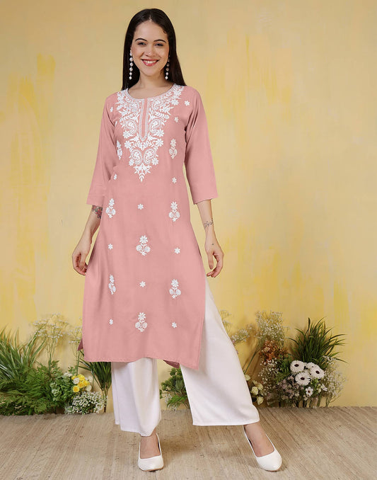 Rayon Embroidered Straight Kurti