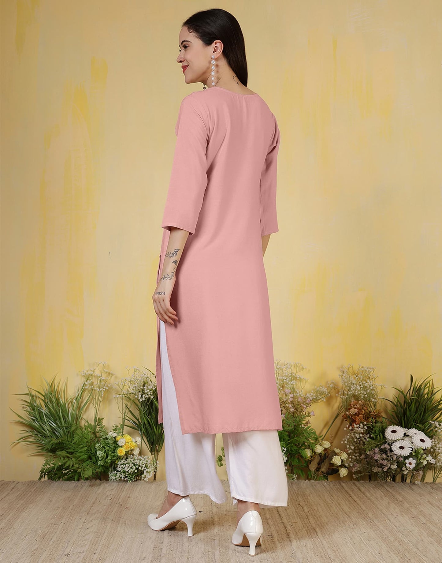 Rayon Embroidered Straight Kurti
