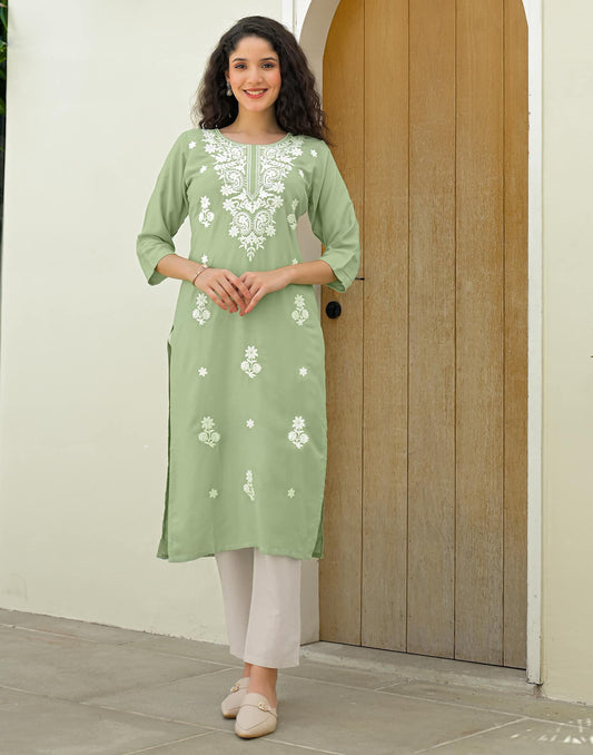 Rayon Embroidered Straight Kurti