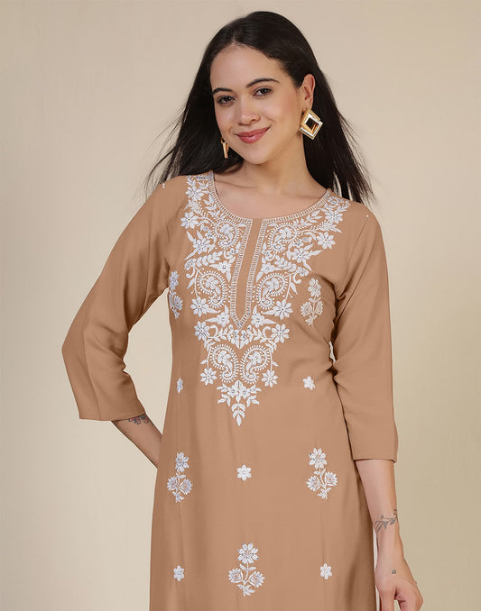 Rayon Embroidered Straight Kurti