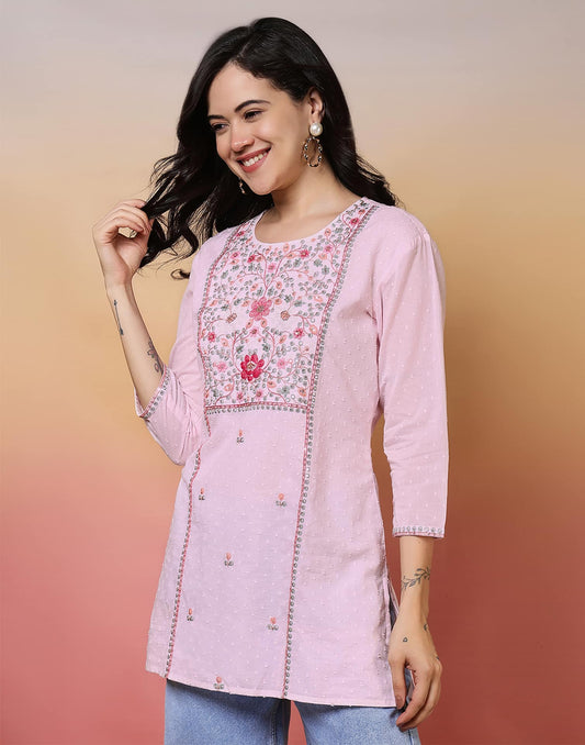 Cotton Embroidered Straight Kurti