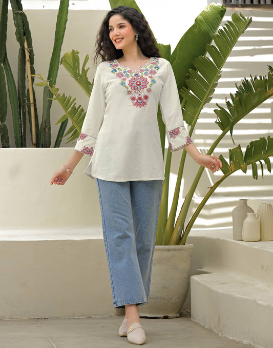 Cotton Embroidered Straight Kurti
