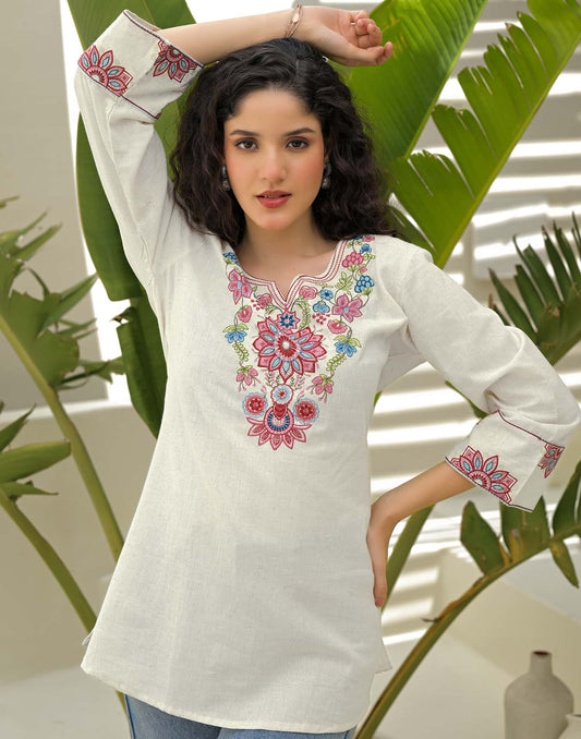 Cotton Embroidered Straight Kurti