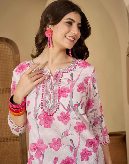 Cotton Embroidered Straight Kurti
