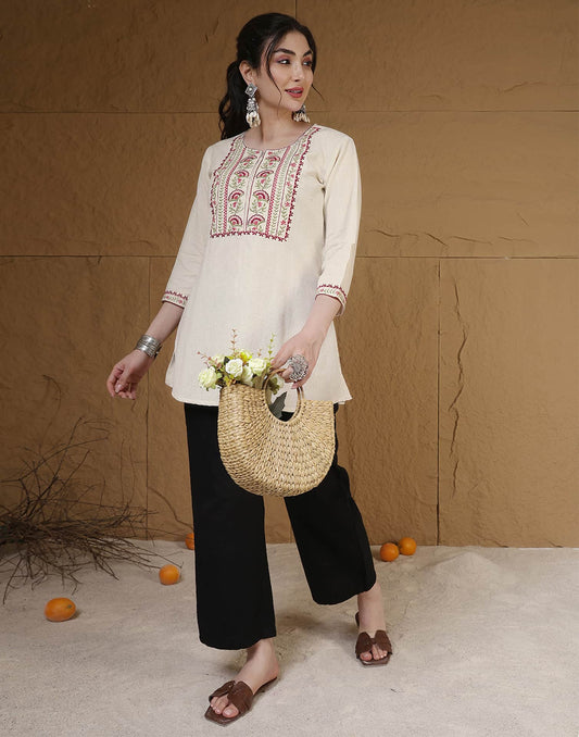 Cotton Embroidered Straight Kurti
