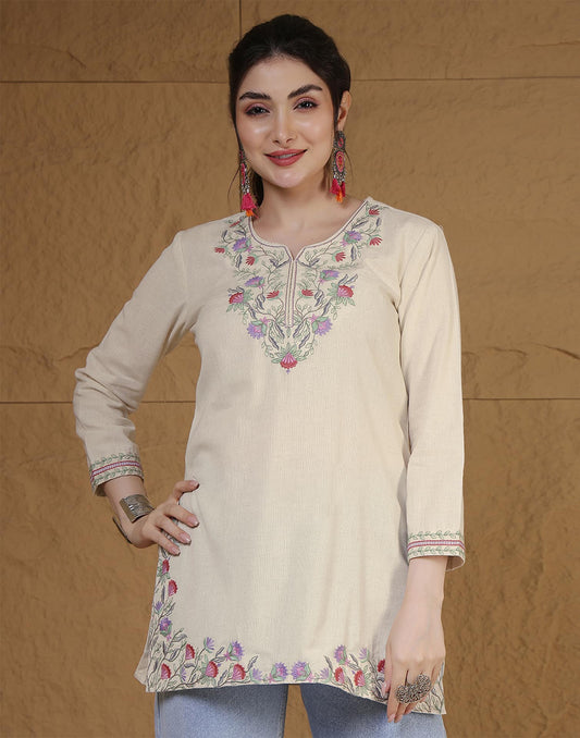Cotton Embroidered Straight Kurti