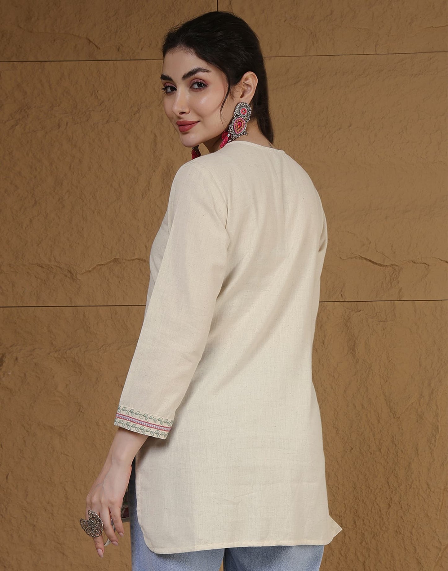 Cotton Embroidered Straight Kurti